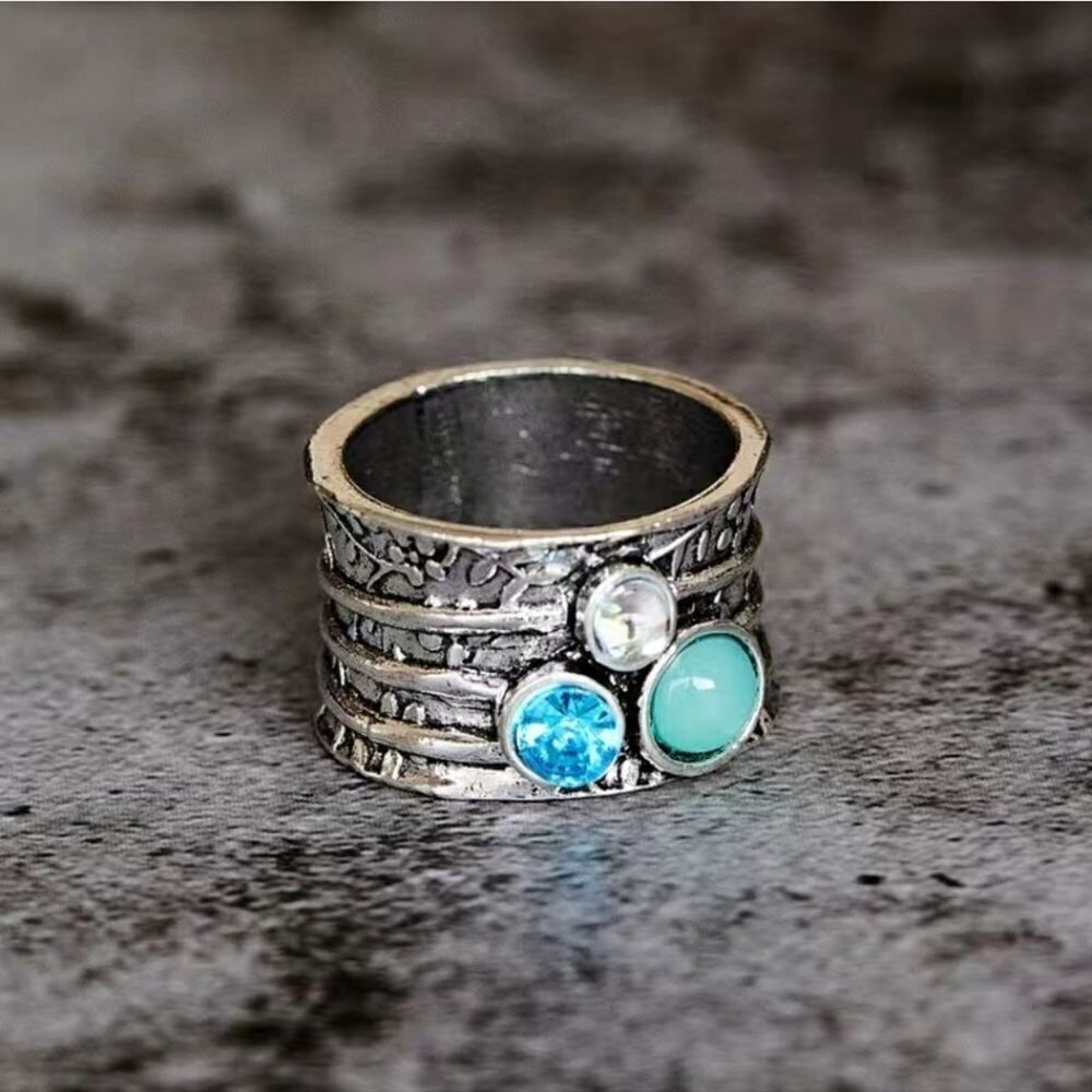 Vintage Pattern Multilayer Inlaid Faux Gemstone Finger Ring
